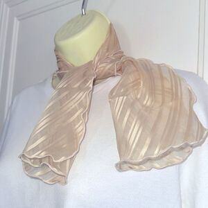 Vintage 70s/80s light tan striped semi sheer polyester neck scarf